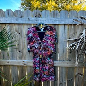 Psychedelic print plunging V dress